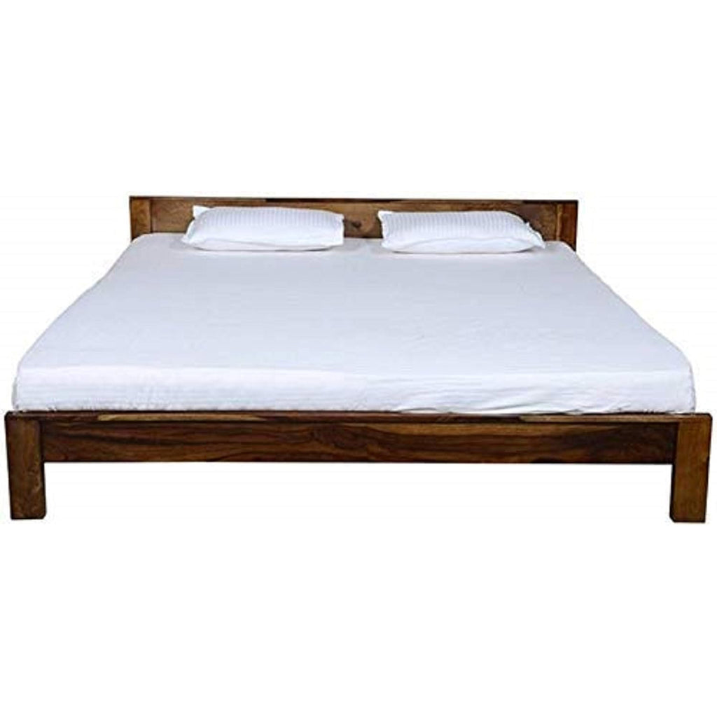 Solid Sheesham Wood Queen Size Bed Without Storage for Bedroom Wooden Double Bed Low Height Cot Palang Furniture for Living Room, Home and Hotel