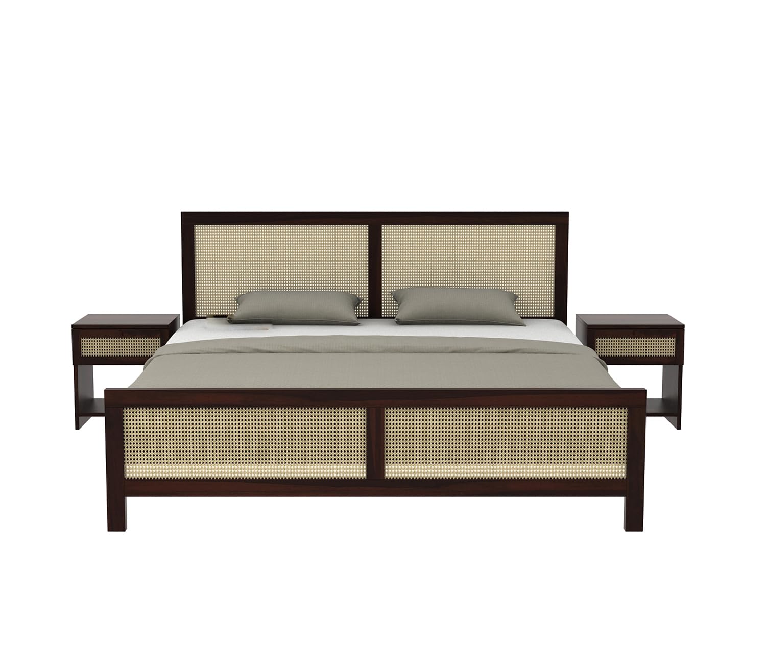 Sheesham Wood Cane King Size Bed Without Storage Solid Wood Cot Palang Double Bed Furniture for Bedroom Living Room