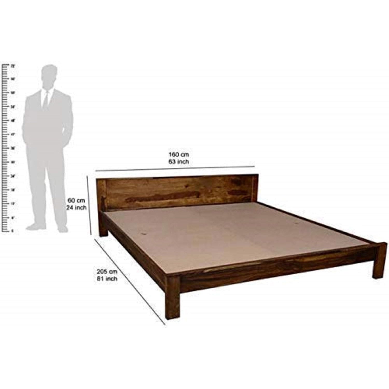 Solid Sheesham Wood Queen Size Bed Without Storage for Bedroom Wooden Double Bed Low Height Cot Palang Furniture for Living Room, Home and Hotel
