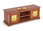 Solid Sheesham Wood TV Cabinet with 2 Door and 2 Open Shelves Storage for Living Room Kitchen Wooden Entertainment TV Unit Center Console TV Stand for Bedroom