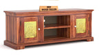 Solid Sheesham Wood TV Cabinet with 2 Door and 2 Open Shelves Storage for Living Room Kitchen Wooden Entertainment TV Unit Center Console TV Stand for Bedroom