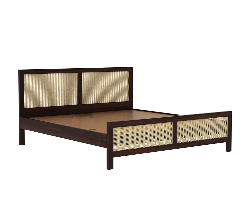 Sheesham Wood Cane King Size Bed Without Storage Solid Wood Cot Palang Double Bed Furniture for Bedroom Living Room