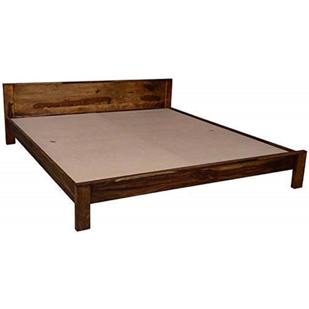 Solid Sheesham Wood Queen Size Bed Without Storage for Bedroom Wooden Double Bed Low Height Cot Palang Furniture for Living Room, Home and Hotel