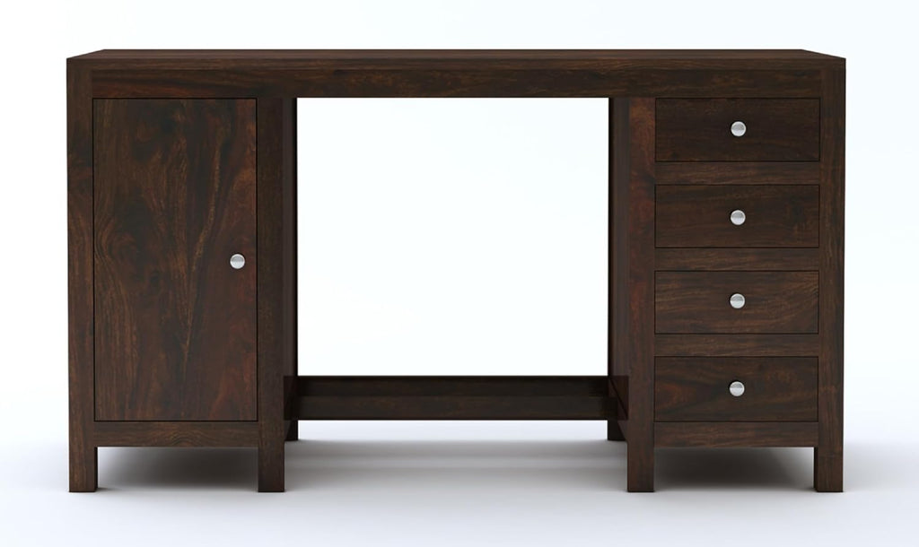 Solid Sheesham Wood Study Table with 4 Drawer and 1 Door Storage for Living Room | Wooden Computer Desktop Laptop Desk Furniture for Students Work Office Table for Home