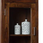 Sheesham Wood Bookshelf with 1 Drawer and Glass Door Storage for Living Room Wooden Display Rack Bookcase Stand Book Shelf Crockery Unit Furniture for Home Library