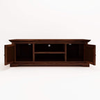 Solid Sheesham Wood TV Cabinet with 2 Door and 2 Open Shelves Storage for Living Room Wooden Entertainment TV Unit Center Console TV Stand for Bedroom, Home