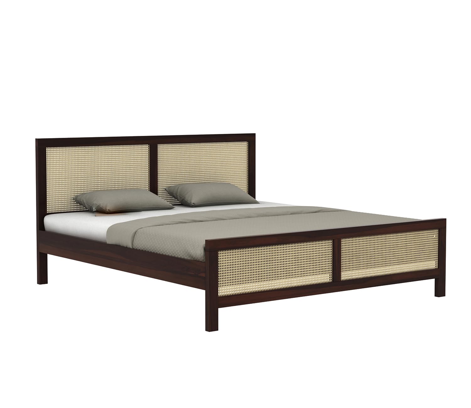 Sheesham Wood Cane King Size Bed Without Storage Solid Wood Cot Palang Double Bed Furniture for Bedroom Living Room