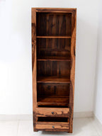 Sheesham Wood Bookshelf with 1 Drawer and Glass Door Storage for Living Room Wooden Display Rack Bookcase Stand Book Shelf Crockery Unit Furniture for Home Library
