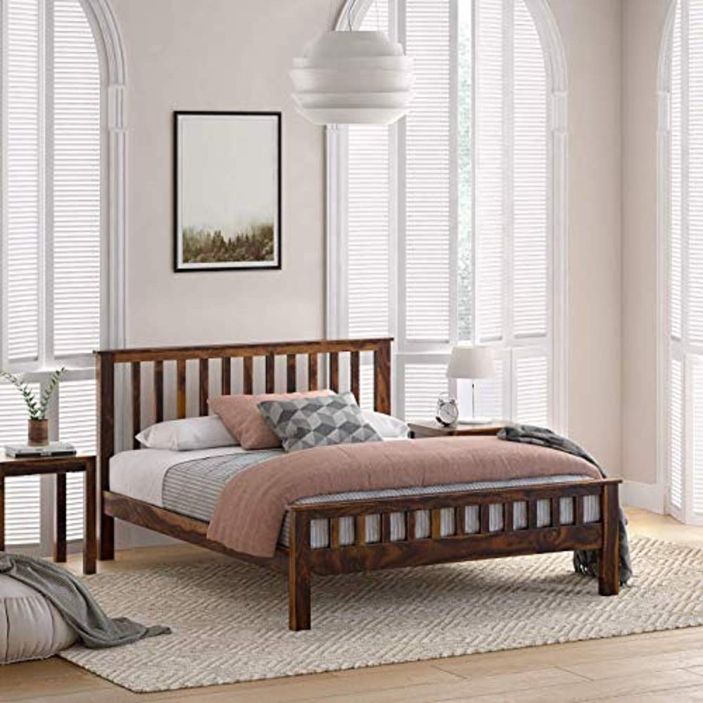 Solid Sheesham Wood Queen Solid Sheesham Wood King Size Bed Without Storage Wooden Double Bed Cot Furniture for Bedroom Living Room Home and HotelSize Bed Without Storage for Bedroom Furniture Wooden Double Bed Cot Palang for Living Room Home and Hotels