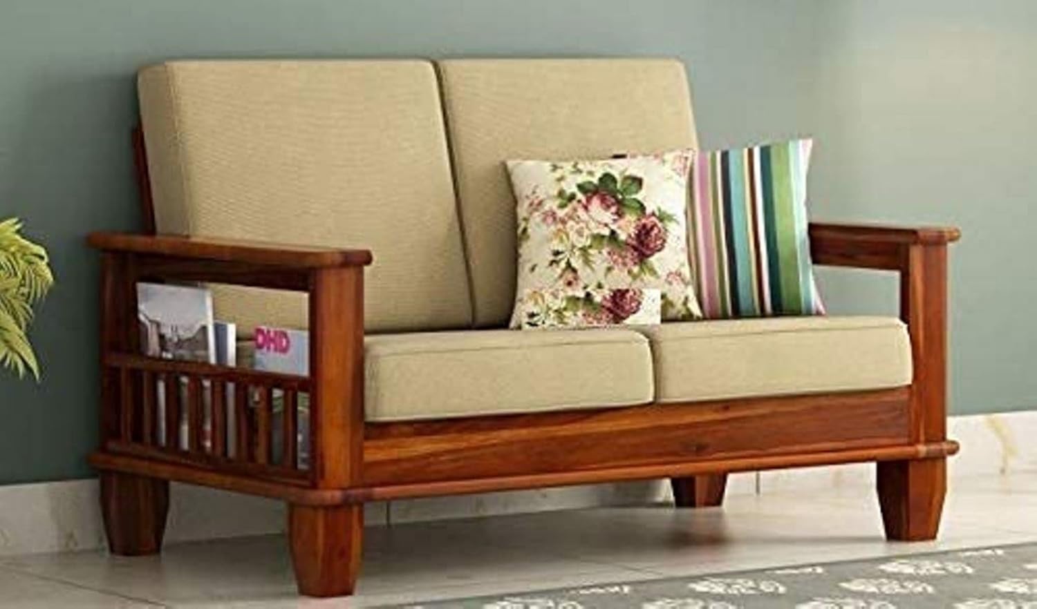 Solid Sheesham Wood 1 Seater Sofa for Bedroom Home, Single Seater Sofa Furniture, Wooden Sofa Couch for Living Room Office and Hall