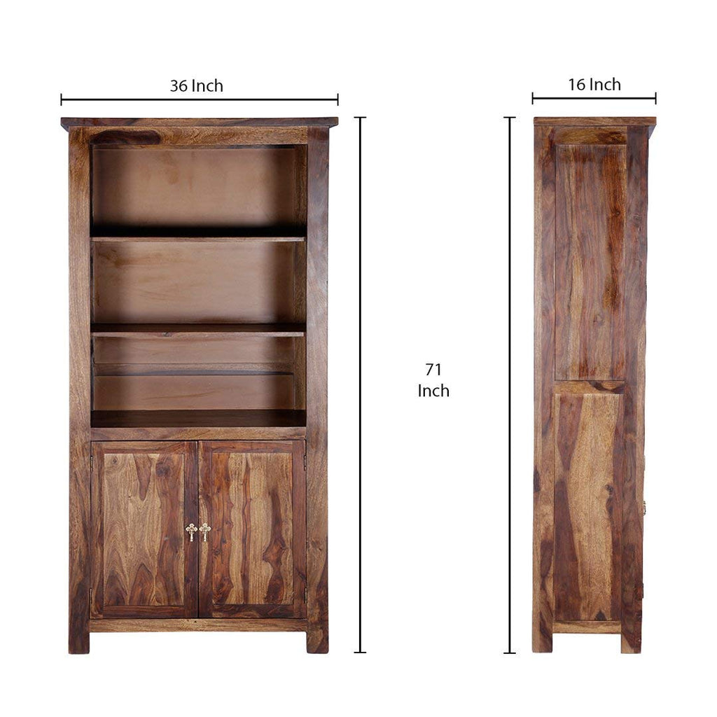 Sheesham Wood Bookshelf with 1 Drawer and Glass Door Storage for Living Room Wooden Display Rack Bookcase Stand Book Shelf Crockery Unit Furniture for Home Library