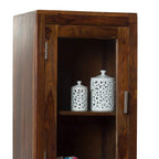 Sheesham Wood Bookshelf with 1 Drawer and Glass Door Storage for Living Room Wooden Display Rack Bookcase Stand Book Shelf Crockery Unit Furniture for Home Library