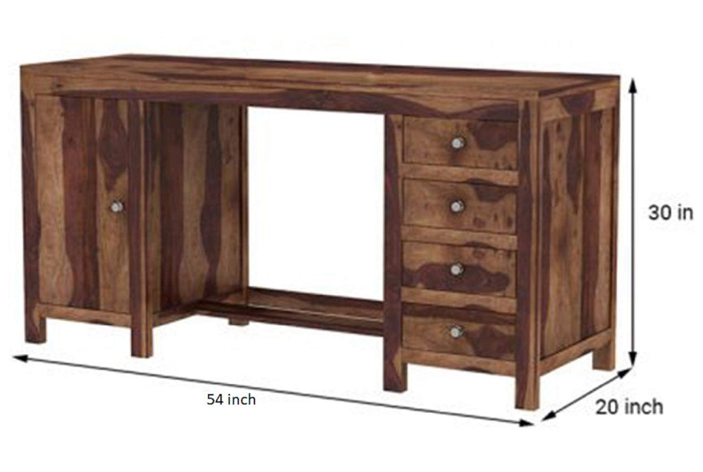 Solid Sheesham Wood Study Table with 4 Drawer and 1 Door Storage for Living Room | Wooden Computer Desktop Laptop Desk Furniture for Students Work Office Table for Home
