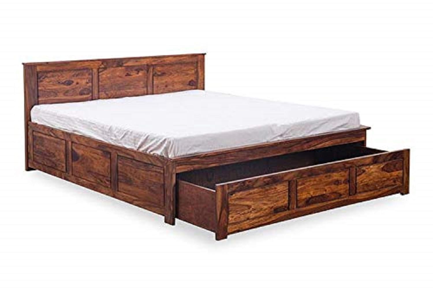 Solid Sheesham Wood King Size Bed with Frount Drawer Storage for Bedroom Furniture Wooden Double Bed Cot Palang for Living Room, Home, and Hotels