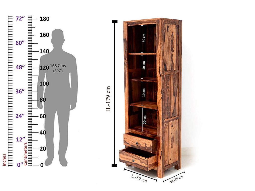 Sheesham Wood Bookshelf with 1 Drawer and Glass Door Storage for Living Room Wooden Display Rack Bookcase Stand Book Shelf Crockery Unit Furniture for Home Library