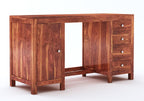 Solid Sheesham Wood Study Table with 4 Drawer and 1 Door Storage for Living Room | Wooden Computer Desktop Laptop Desk Furniture for Students Work Office Table for Home