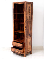 Sheesham Wood Bookshelf with 1 Drawer and Glass Door Storage for Living Room Wooden Display Rack Bookcase Stand Book Shelf Crockery Unit Furniture for Home Library