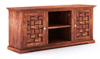 Solid Sheesham Wood TV Cabinet with 2 Door and 2 Open Shelves Storage for Living Room Kitchen Wooden Entertainment TV Unit Center Console TV Stand for Bedroom
