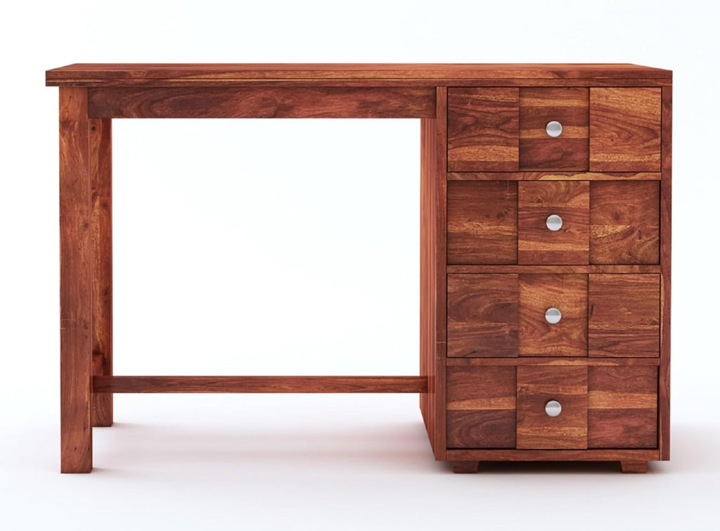 Solid Sheesham Wood Study Table with 4 Drawer Storage for Living Room | Wooden Computer Desktop Laptop, Desk Furniture for Students Workstation Office Table for Home