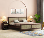 Sheesham Wood Cane King Size Bed Without Storage Solid Wood Cot Palang Double Bed Furniture for Bedroom Living Room