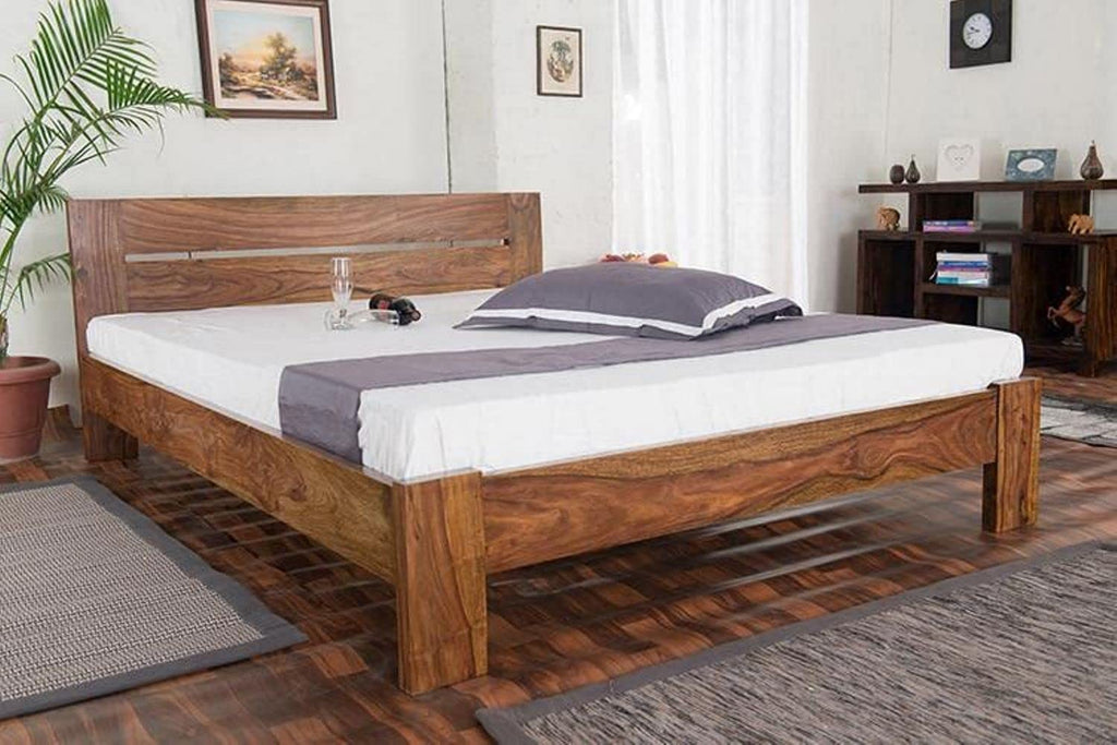 Solid Sheesham Wood Queen Size Double Bed Without Storage Wooden Double Bed Cot Furniture Solid Wood Palang for Bedroom Living Room
