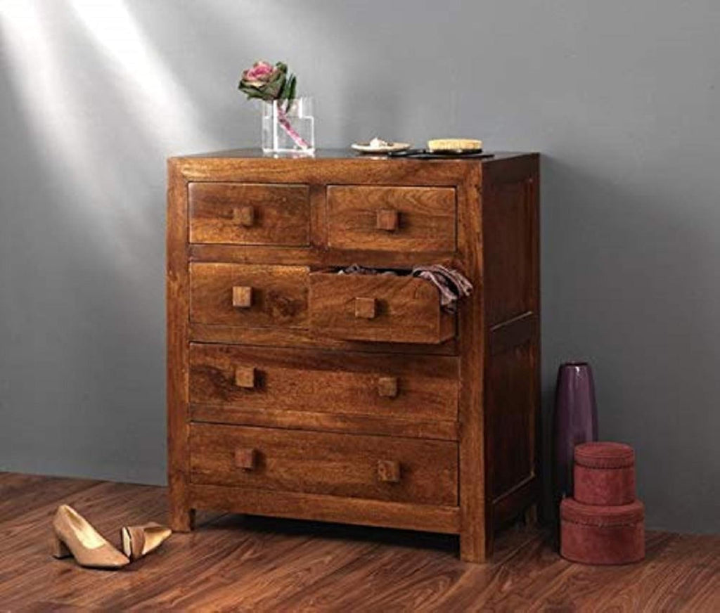 Solid Sheesham Wood Chest of Drawers with 6 Drawer Storage for Living Room Home Wooden Sideboard Cabinet Storage Organizer Unit for Bedroom