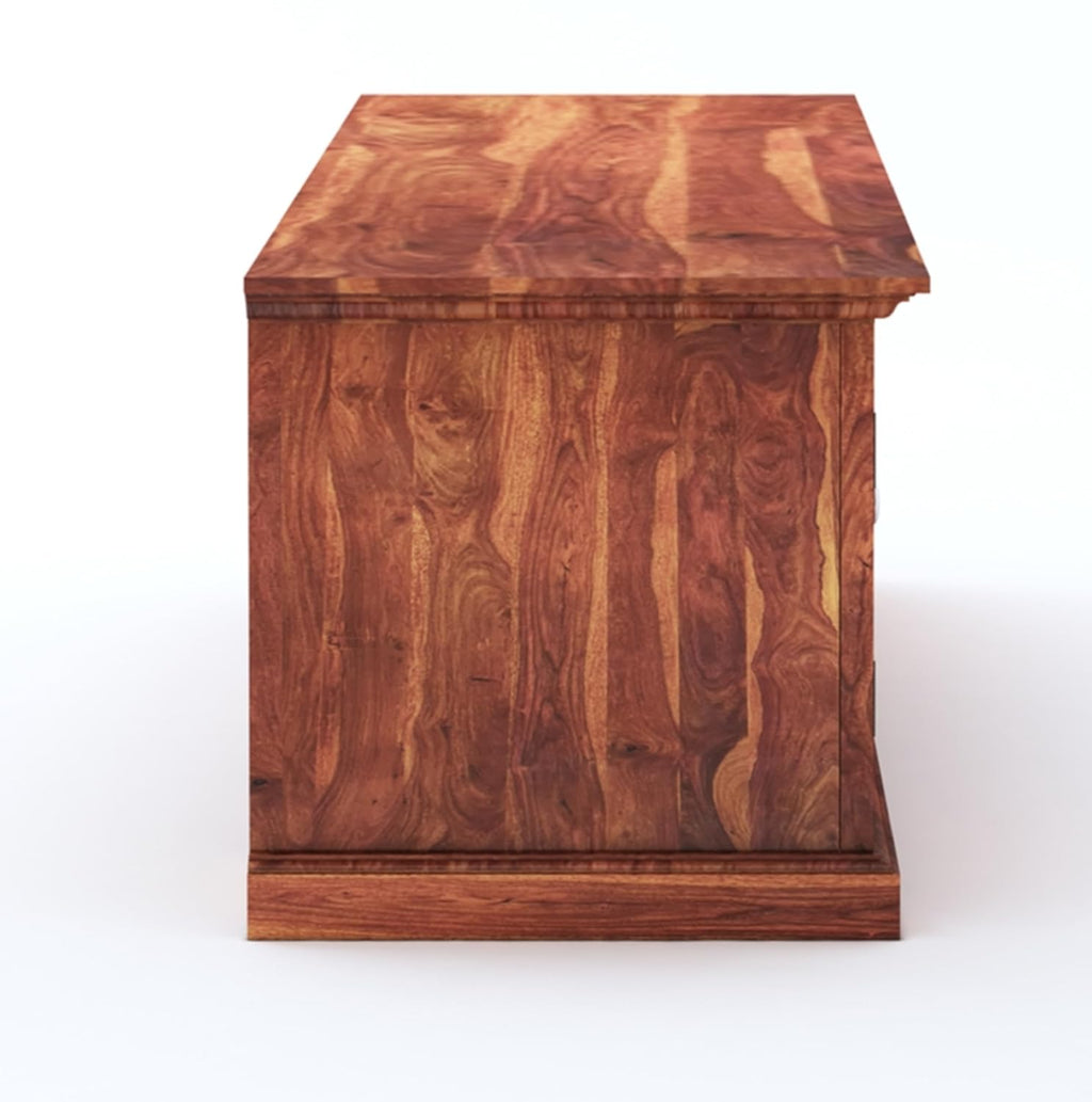 Solid Sheesham Wood TV Cabinet with 2 Door and 2 Open Shelves Storage for Living Room Kitchen Wooden Entertainment TV Unit Center Console TV Stand for Bedroom