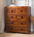 Solid Sheesham Wood Chest of Drawers with 6 Drawer Storage for Living Room Home Wooden Sideboard Cabinet Storage Organizer Unit for Bedroom