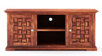 Solid Sheesham Wood TV Cabinet with 2 Door and 2 Open Shelves Storage for Living Room Kitchen Wooden Entertainment TV Unit Center Console TV Stand for Bedroom