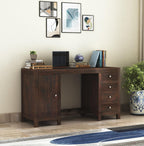 Solid Sheesham Wood Study Table with 4 Drawer and 1 Door Storage for Living Room | Wooden Computer Desktop Laptop Desk Furniture for Students Work Office Table for Home