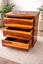 Dev wood decor|Solid Sheesham Wood 3 Drawer Chest | Rustic Wooden Bedside Table & Storage Cabinet