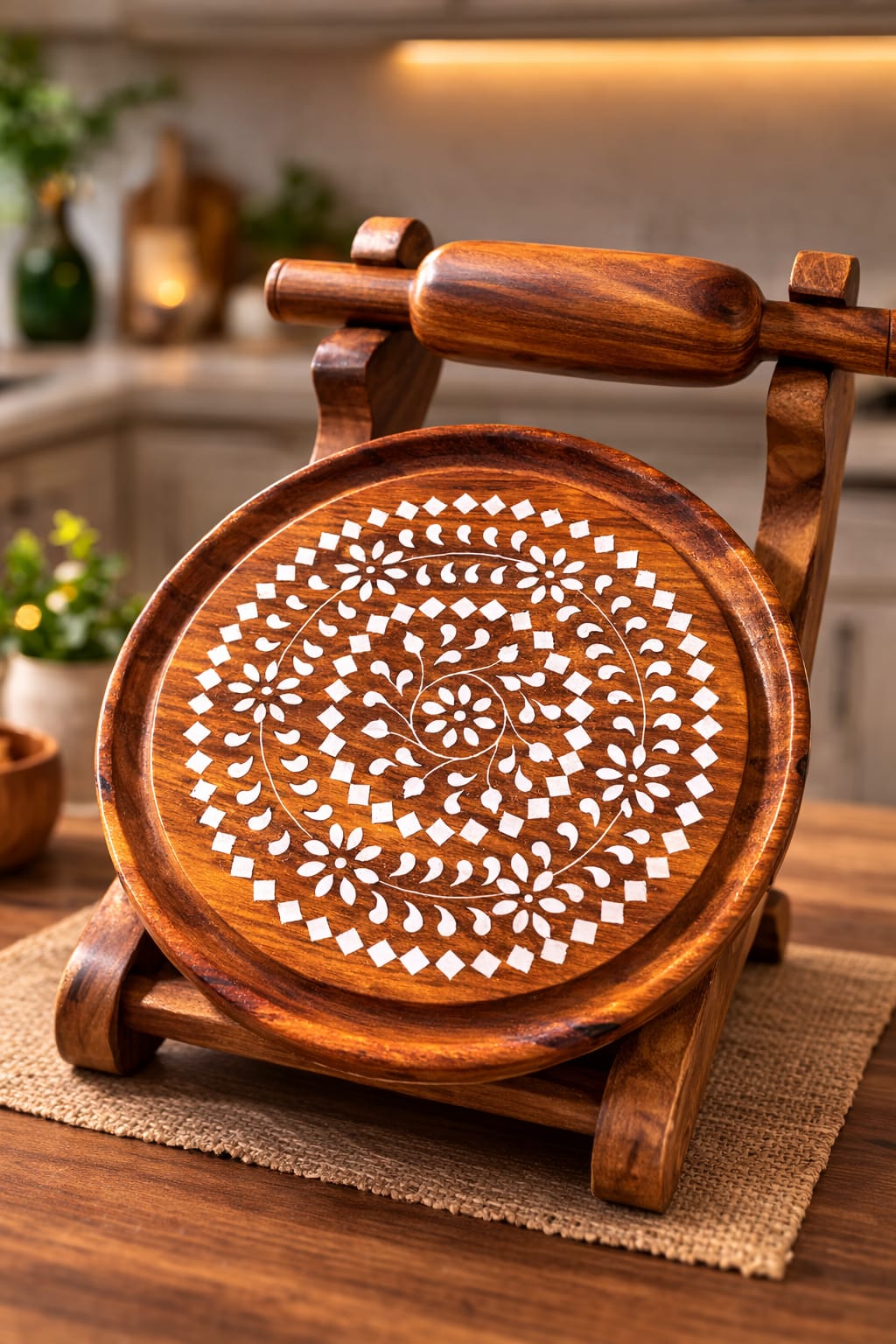 Dev wood decor|Premium sheeshm Wood Chakla Belan Set with Stand