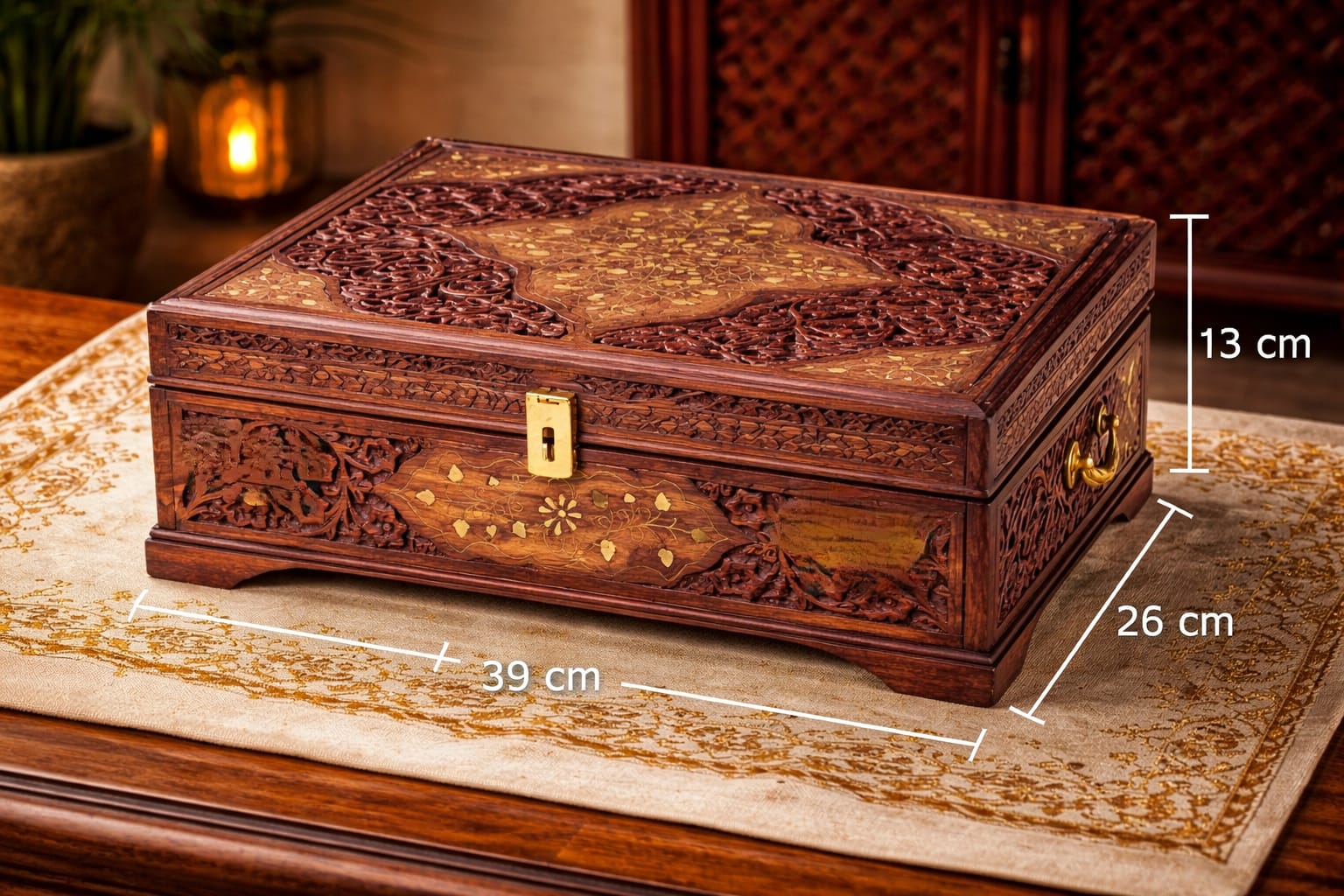 Dev wood decor|Premium Handcrafted Wooden Bangle Box with Velvet Interior & Mirror – Royal Traditional box(Side Handle Design)