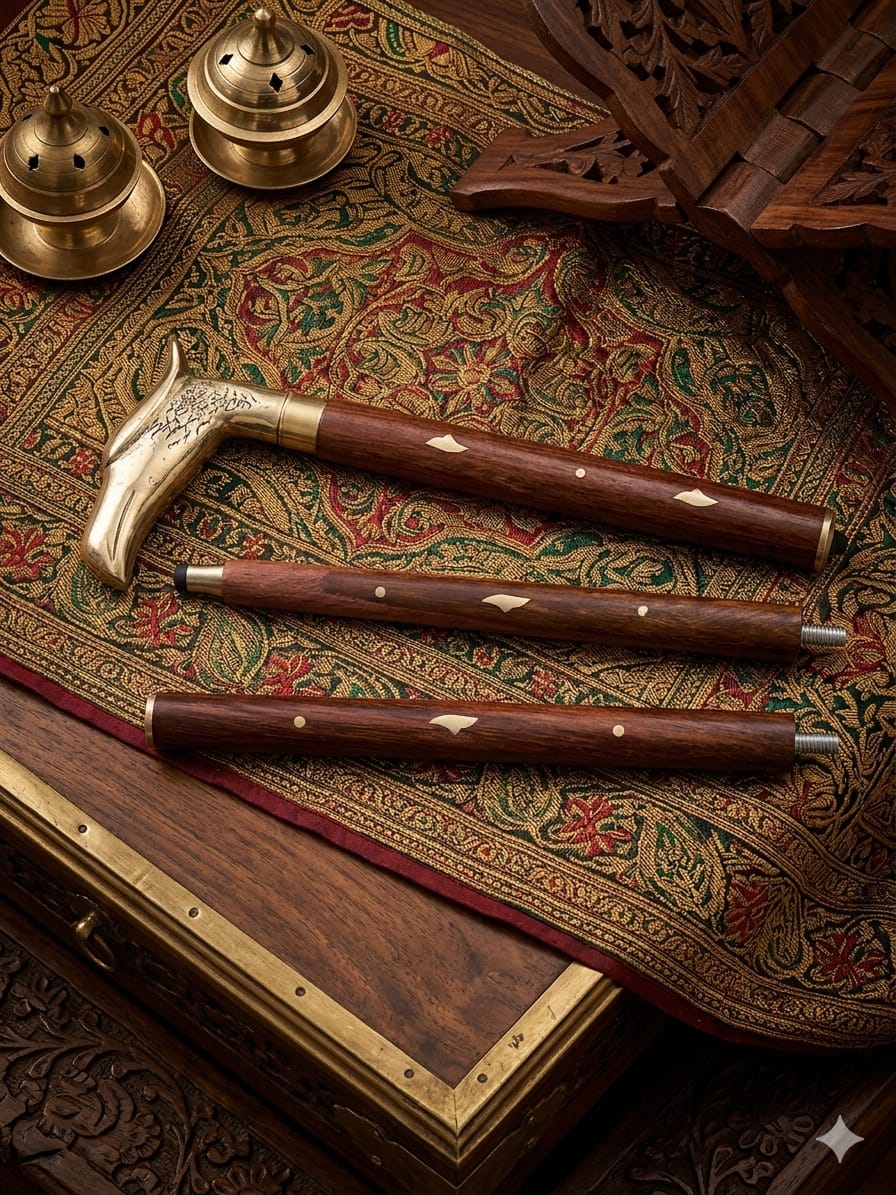 Dev wood decor|Premium Handcrafted Wooden Walking Cane with Brass horse Handle – Royal Traditional Designer Stick