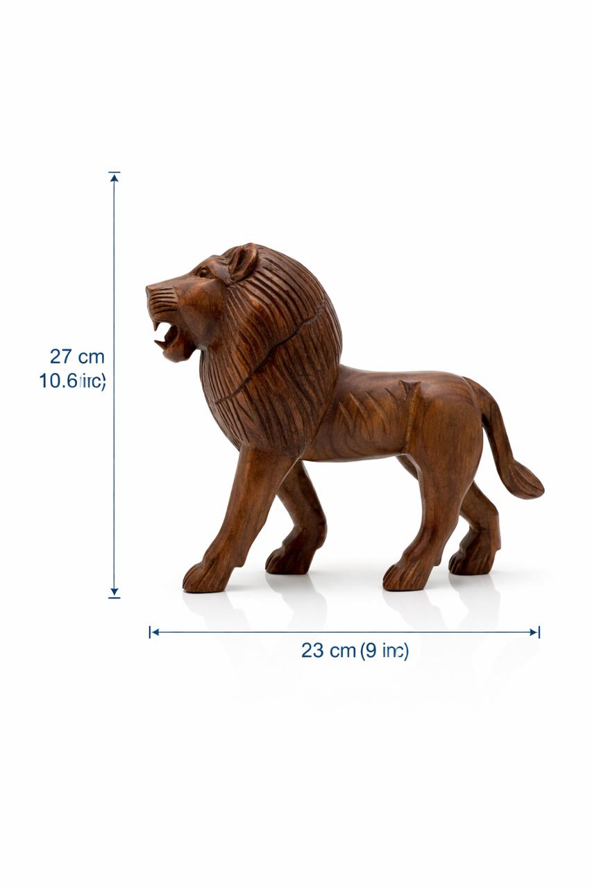 Dev wood decor|Handcrafted Wooden Lion Showpiece | Decorative Animal Figurine for Home & Office Décor | Premium Wooden Lion Statue