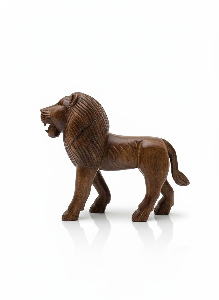Dev wood decor|Handcrafted Wooden Lion Showpiece | Decorative Animal Figurine for Home & Office Décor | Premium Wooden Lion Statue