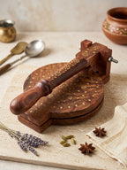 Dev wood decor|roti maker|Premium Handcrafted Sheesham Wood Puri Maker with Intricate Brass Inlay Work | Ergonomic Manual Tortilla & Roti Press | Traditional Indian Kitchenware