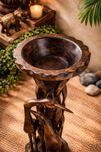 Dev wood decor|Handcrafted Wooden Saras Bird Showpiece with Bowl | Decorative Floor Stand | Traditional Carved Crane Sculpture | Home Décor Accent Piece