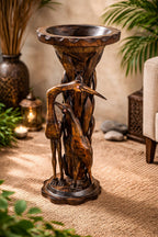 Dev wood decor|Handcrafted Wooden Saras Bird Showpiece with Bowl | Decorative Floor Stand | Traditional Carved Crane Sculpture | Home Décor Accent Piece