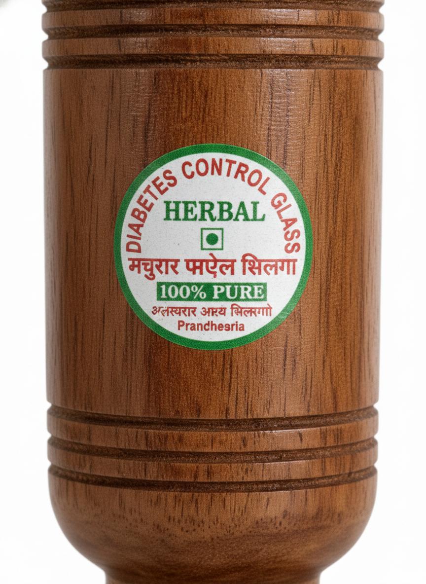 dev wood decor|Natural vijayshar Wooden Herbal Health glass | Sugar & Allergy Support Container | Ayurvedic Storage Jar | Traditional Design (6.5" W x 16.5" H)